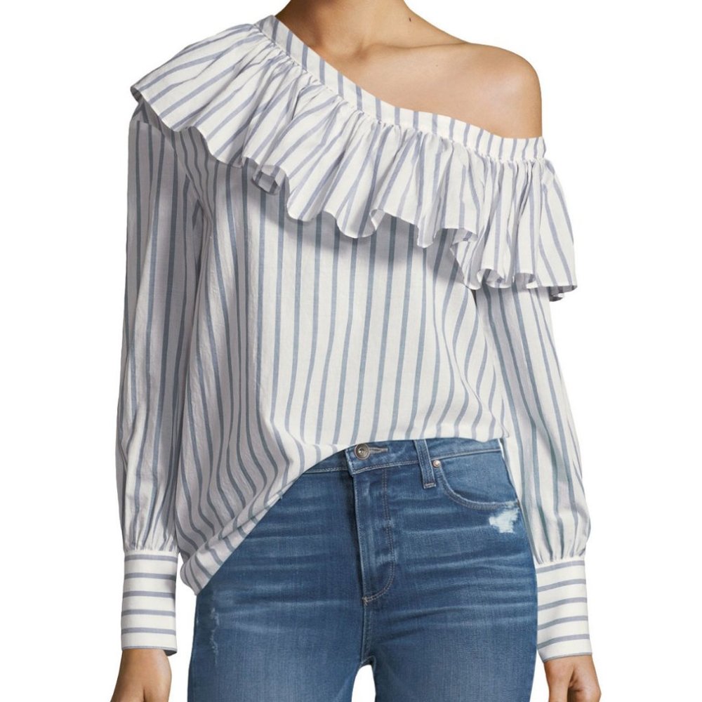 Paige Halsey one-shoulder ruffle blouse • small